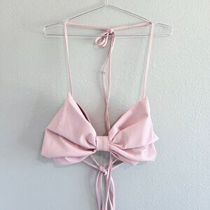 LIKA Soft Pink Bow Eco Leather Top With Silk Lining & Strappy Wrap Around Ties